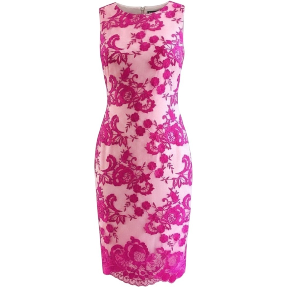 Vince Camuto Pink Fuschia Nude Floral Embroidered Lace Sleeveless Dress 0